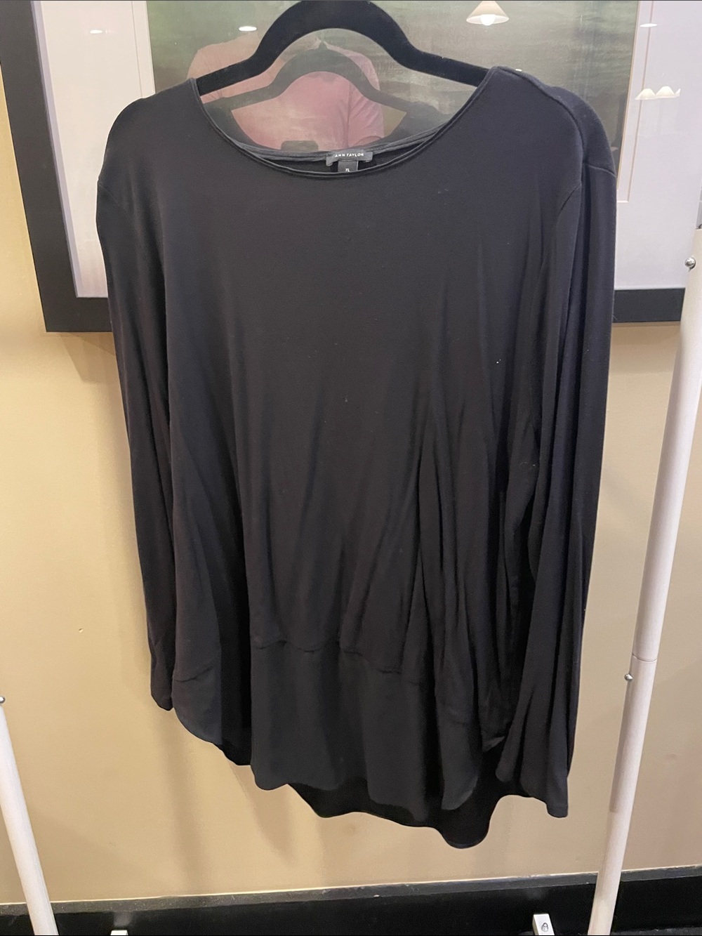 Ann Taylor. XL. Black Long-Sleeve Draped Crewneck Top